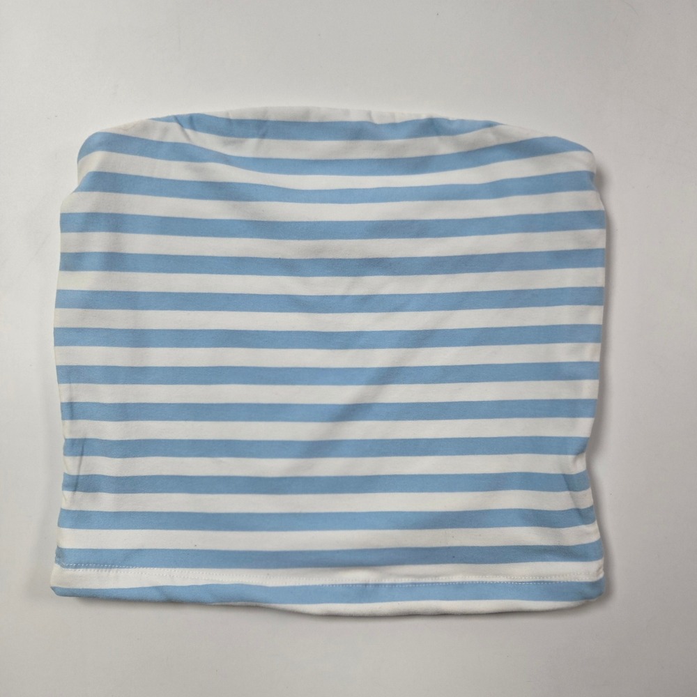LA Glow Tube Top Women XS Blue White Striped Strapless Bandeau Stretch Summer